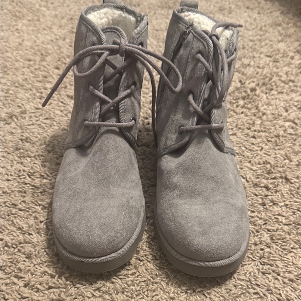 Gray Suede Ankle Boots with Laces